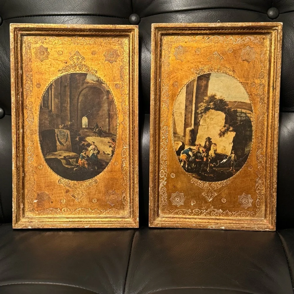 Set off 2/ Vintage Italian Florentina Gilt Gold  Wood Artwork